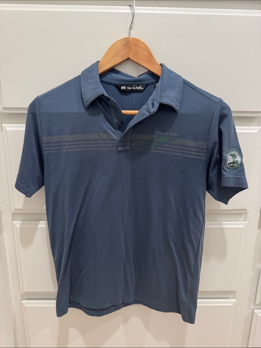 Travis Mathew Slate Blue Short-Sleeve Golf Polo with Pebble Beach logo